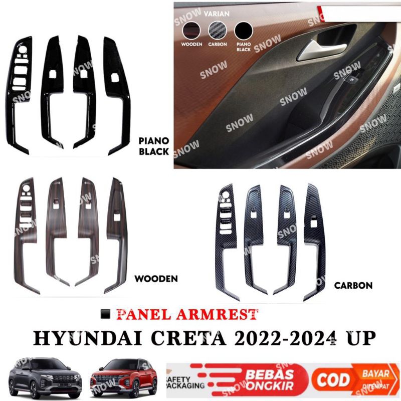 Panel Power Window Armrest Hyundai Creta 2022 2023 2024 Up Wood Hitam Carbon