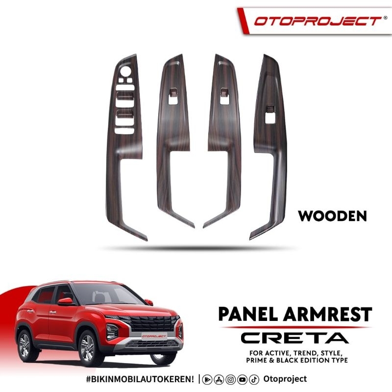 panel armrest power window Interior Hyundai Creta 2022 2023 Hitam Wood Carbon