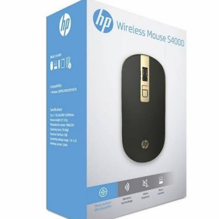 HP S4000 mouse wireless gaming silent click laptop pc macro original 2.4G 1600DPI dengan receiver-Usb /MOUSE HP WIRELESS free baterai