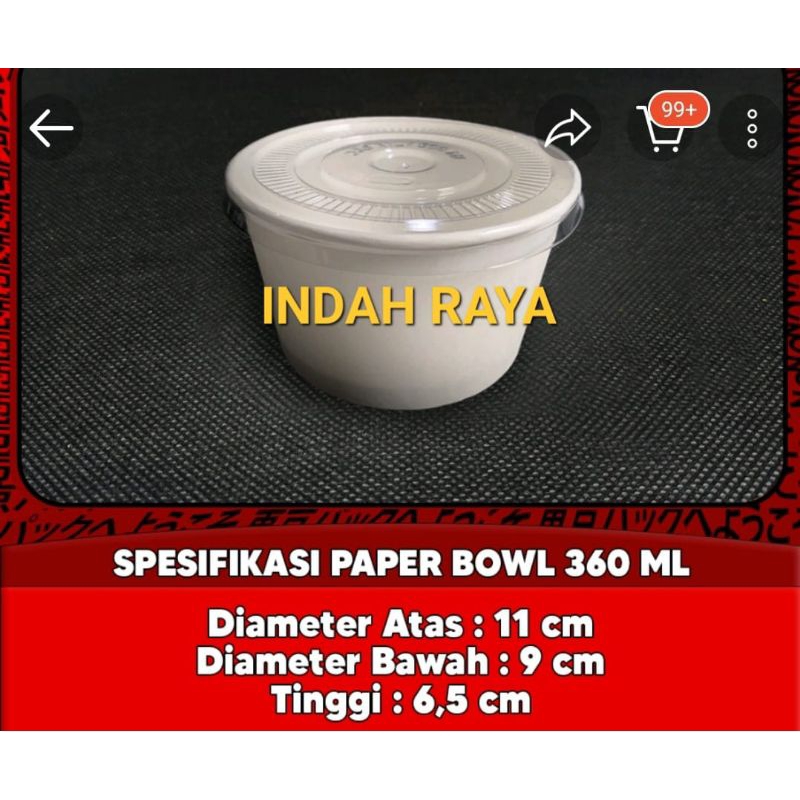 PAPER BOWL + TUTUP 12OZ (360ml) isi 50set / PAPER RICE BOWL