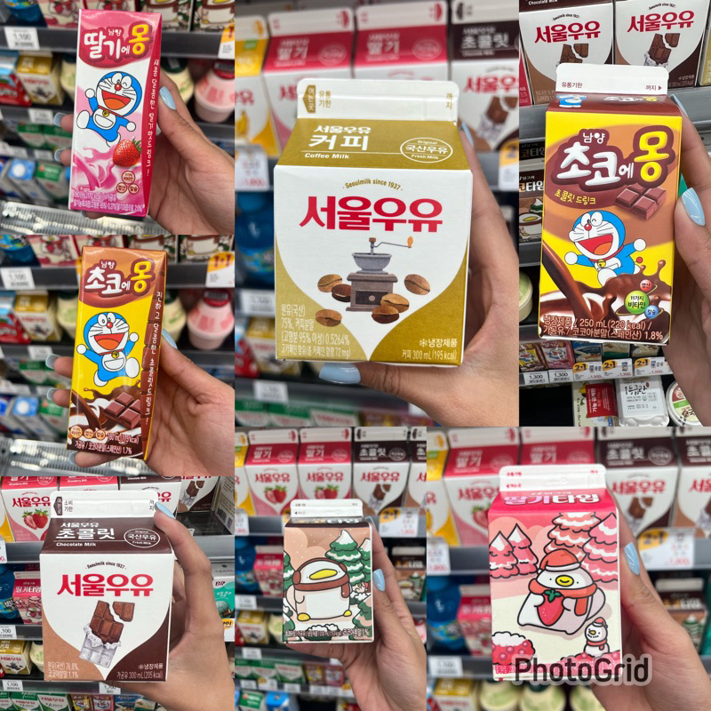 

PO KOREA seoul uyu susu minimarket convenience store korea (CU, emart, GS24, lotte) coffe chocolate milk choco e mong dalgie mong doraemon strawberry