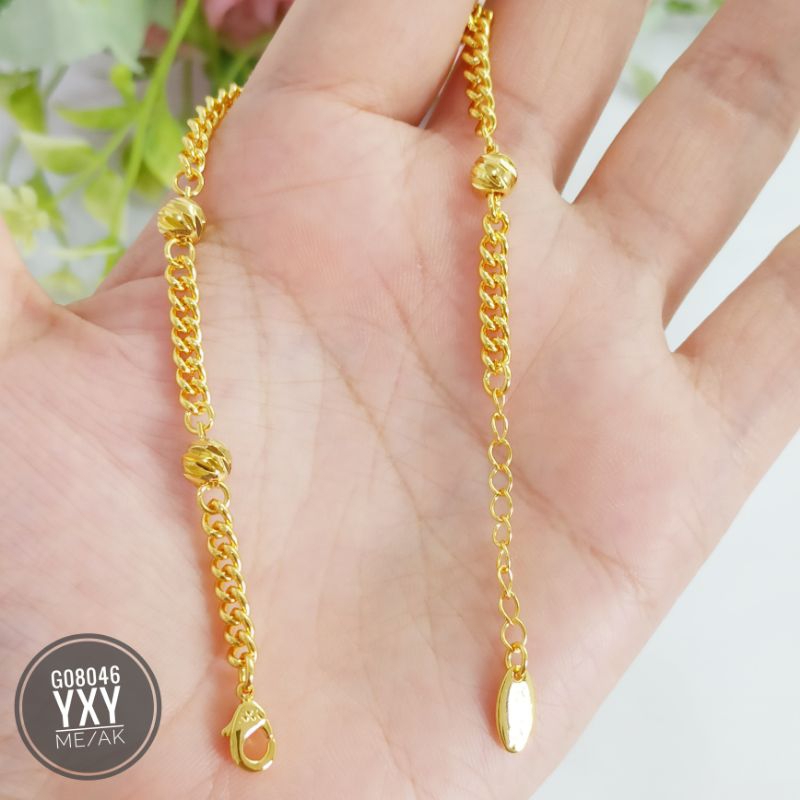 Gelang yaxiya rantai biji lada ukir warna 24k gold G08046