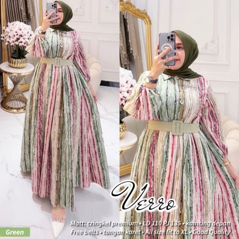 VERRO DRESS GAMIS GARIS PELANGI CRINCLE AIRFLOW ORI