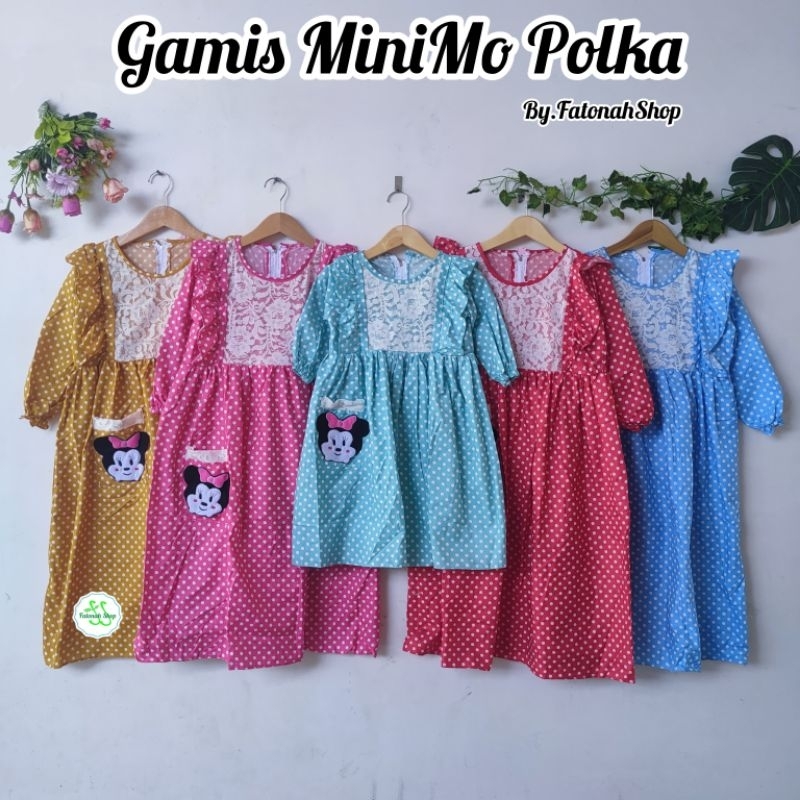 Gamis Anak 3 4 6 8 Tahun Anak Cewek Perempuan Katun Busana Muslim Gamis Anak Free Hijab kekinian Terbaru Lucu ( Gamis MiniMo Polka )