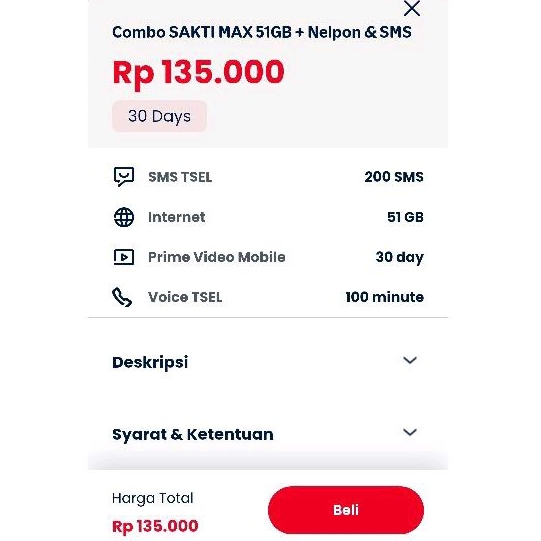 kartu perdana NOMOR CANTIK telkomsel simpati 4G COMBO SAKTI versi 1