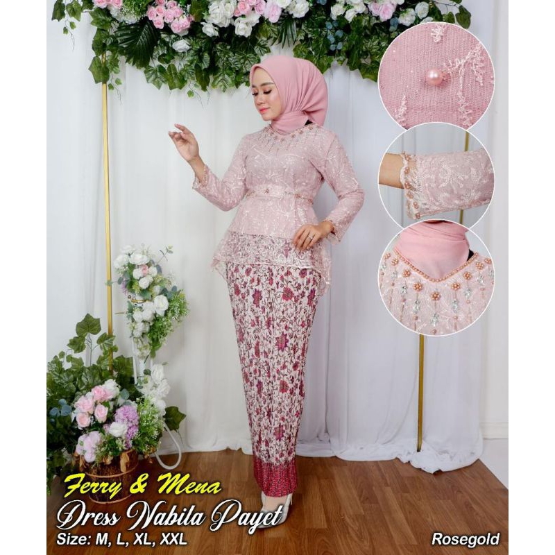 IndahKebaya • SETELAN KEBAYA WISUDA MODERN / KEBAYA NABILA PAYET KEKINIAN / BAJU LAMARAN COUPLE WISUDA KONDANGAN / WARNA BABYBLUE NAVY MAROON COKSU MOCCA WARDAH SILVER GOLD DUSTY ROSEGOLD