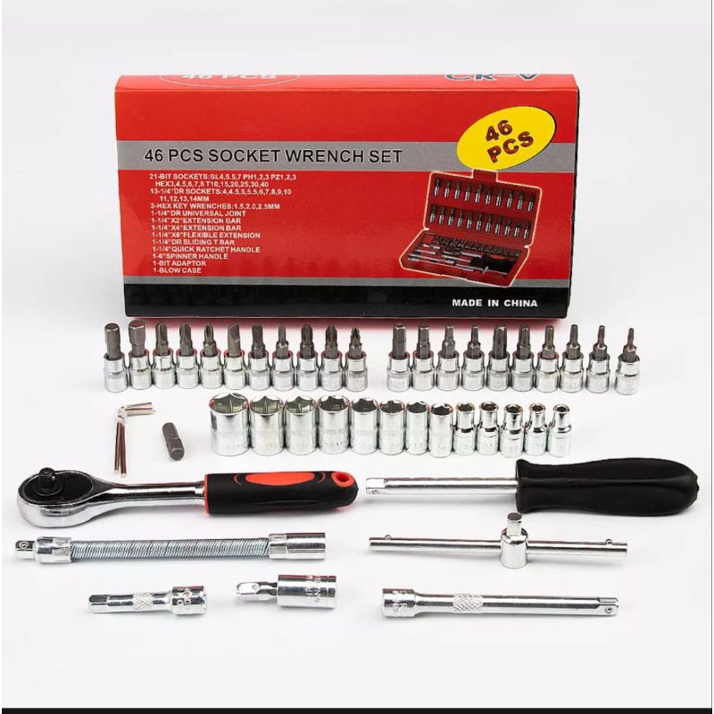 COD JLD kunci 1set lengkap 46 Pos kunci shock set  1/4" Drive Socket Ratchet Wrench Set with Storage