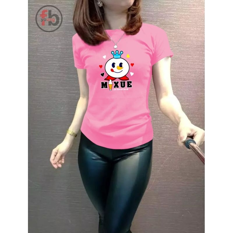 kaos wanita mixue ice cream lengan pendek