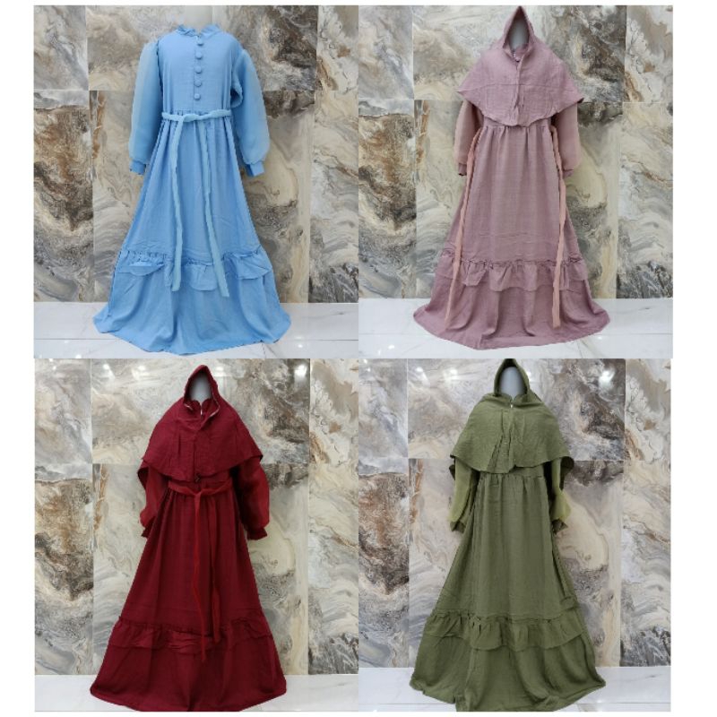 GAMIS ANAK ORGANZA GAMIS AZIZAH  POLO LINEN ORGANZA MUSLIM ANAK PEREMPUAN