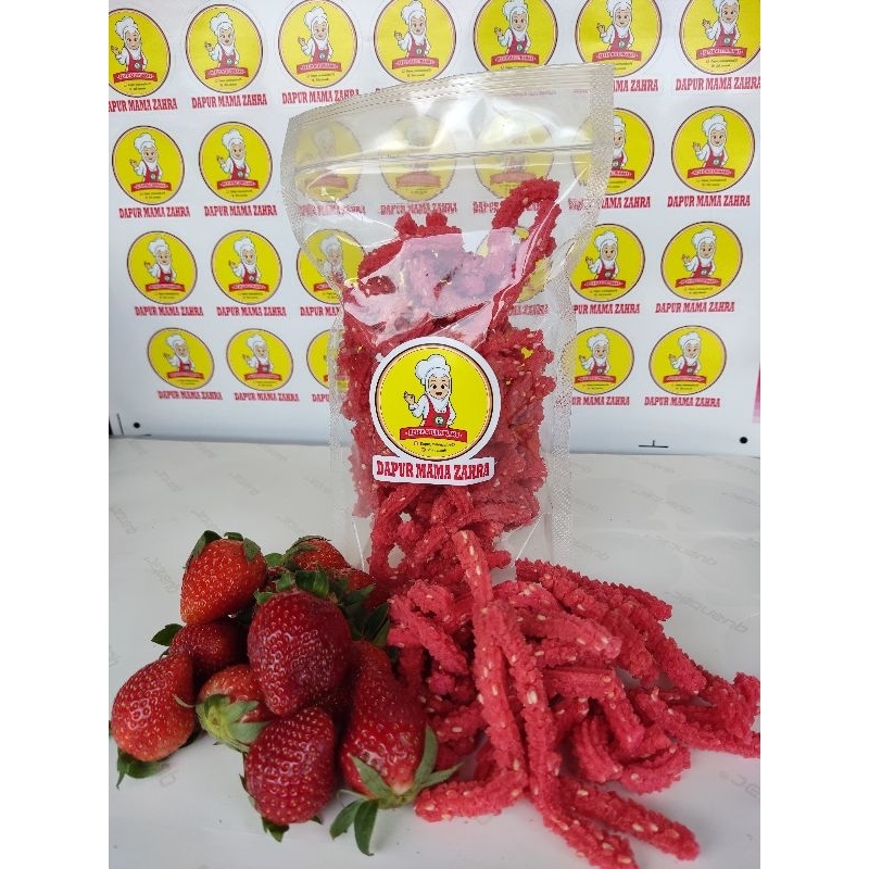 akar kelapa strawberry / rasa manis gurih dan renyah / perisa pasta strawberry/ cemilan viral kekinian