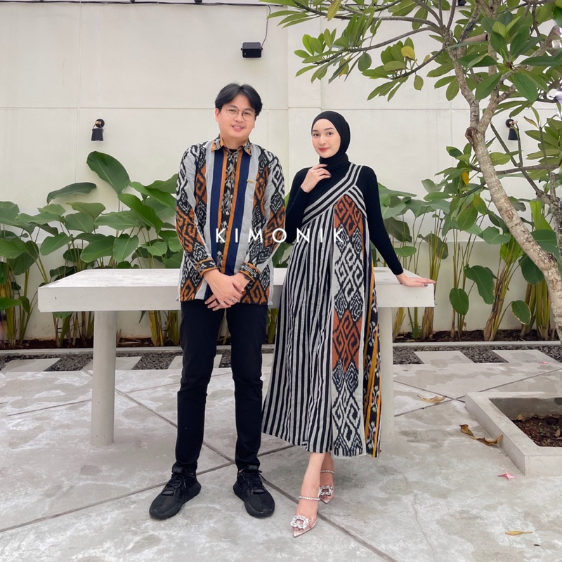KIMONIK BAJU TENUN COUPLE DARA DONKER (DRESS DAN KEMEJA)