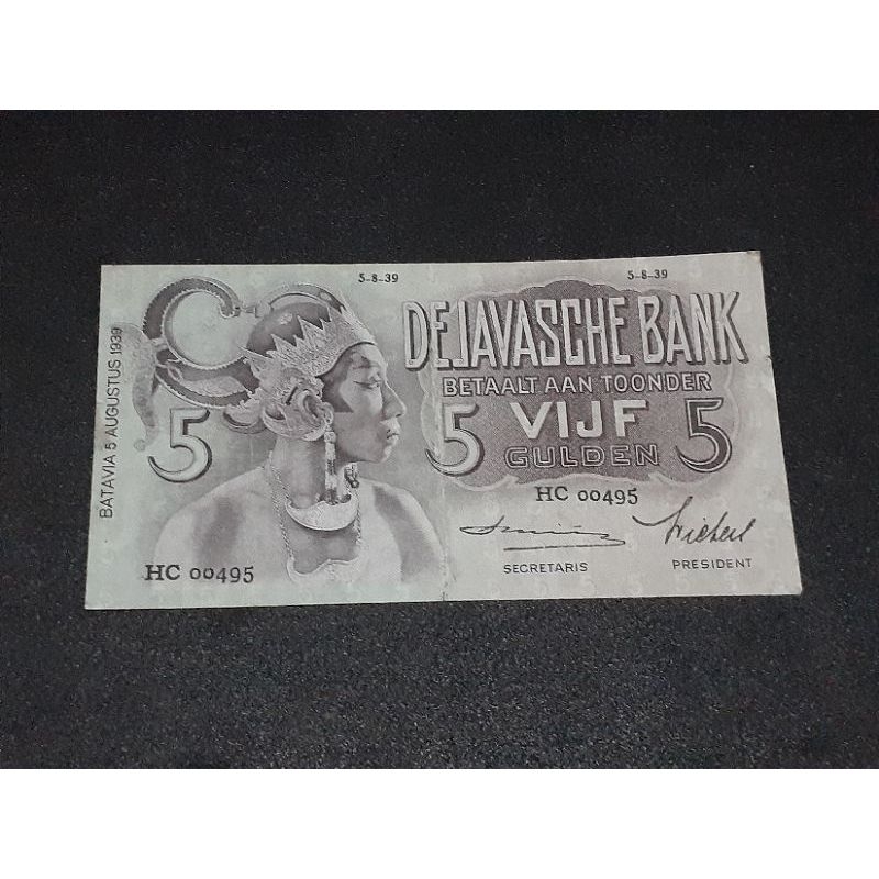 uang kertas kuno 5 gulden wayang tahun 1939