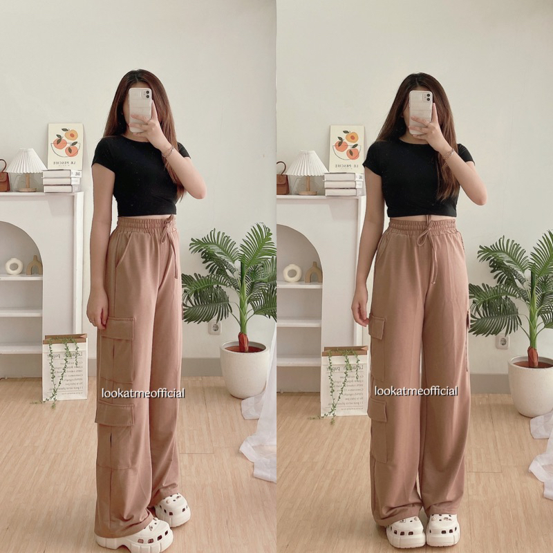 lookatmeofficial - Kelly Cargo Pants - Celana Kulot Kargo Wanita - Loose Cargo Pants