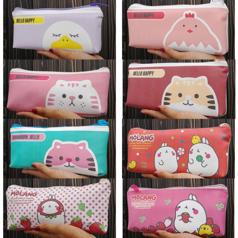 PENCIL CASE/TEMPAT PENCIL /POUCH MINI MOTIF DAUN TROPICAL DAN KAKTUS