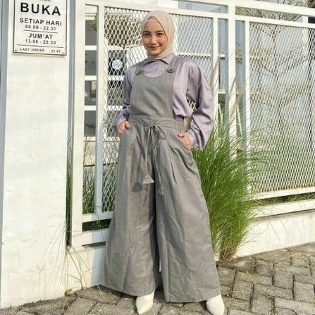 NHM Baju Terusan Overall Celana Wanita Katun Linen