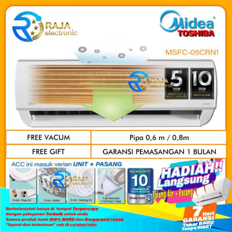 AC Midea 1/2 PK SFC-05CRN1 GOLD FIN anti karat anti jamur bergaransi resmi Midea Toshiba + instalasi pemasangan