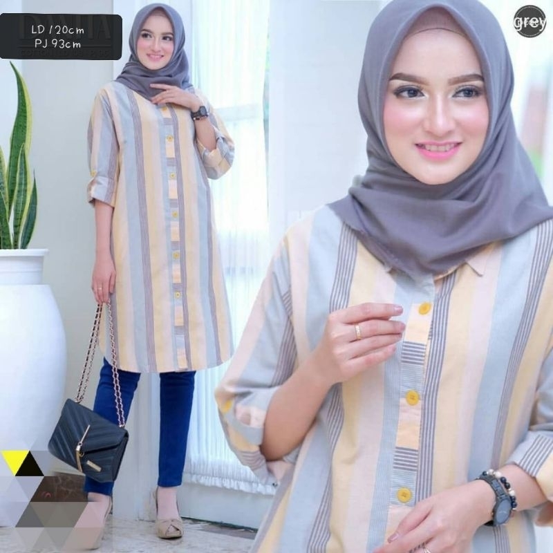 Tunik Jumbo Ld120 Panjang Katun Adem Motif Garis