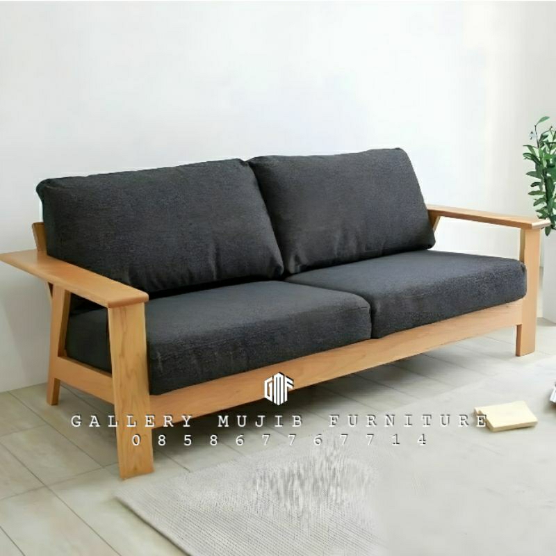 SOFA TAMU MINIMALIS MODERN SOFA TAMU KAYU JATI 2 SEATER