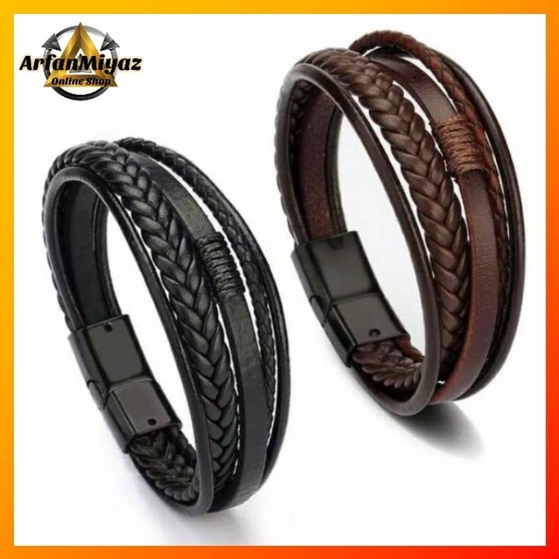 Gelang Kulit Pria Skmei Stainless Magnetick Original Ukuran 21cm Warna Hitam dan Coklat