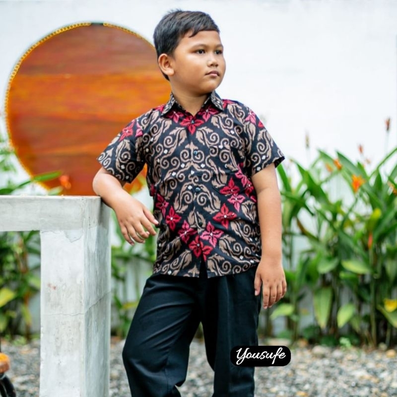 Baju Batik Anak Lengan Pendek Seragam Keluarga Couple Halus Katun Motif Banyak Umur 2 sampai 7 tahun Mahkota Dusty01