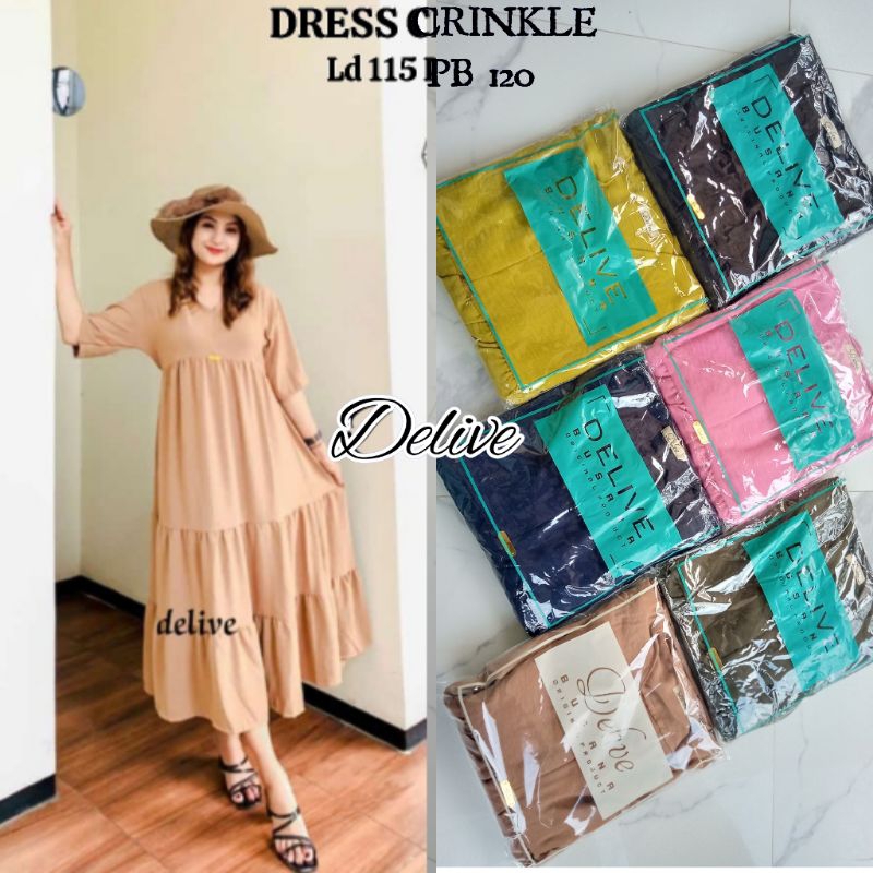 Dress Crinkle polos//Dress susun//Dress lengan pendek//homey dress rayon