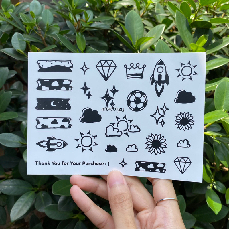 

Monochrome Sticker Sheet Pack Kiss Cut Doff | Stiker Black and White Hitam Putih Mono Journal Journaling Deco Decor Cute Rocket Sun Flower Sunflower Bunga Matahari BnW