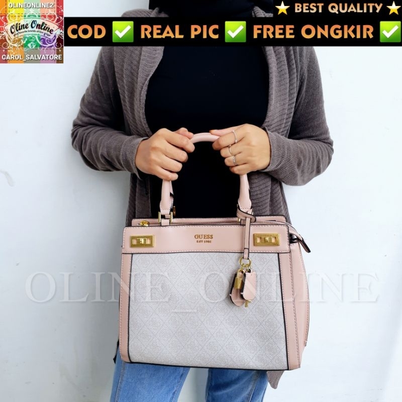 [oline_online] tas katey satchel Big size large sling bag with long strap canvas bag pvc logo batik brown yellow coffee white pink black selempang pundak jinjing Ready stock cirebon majalengka indramayu kuningan tegal brebes losari GS GB sindang laut