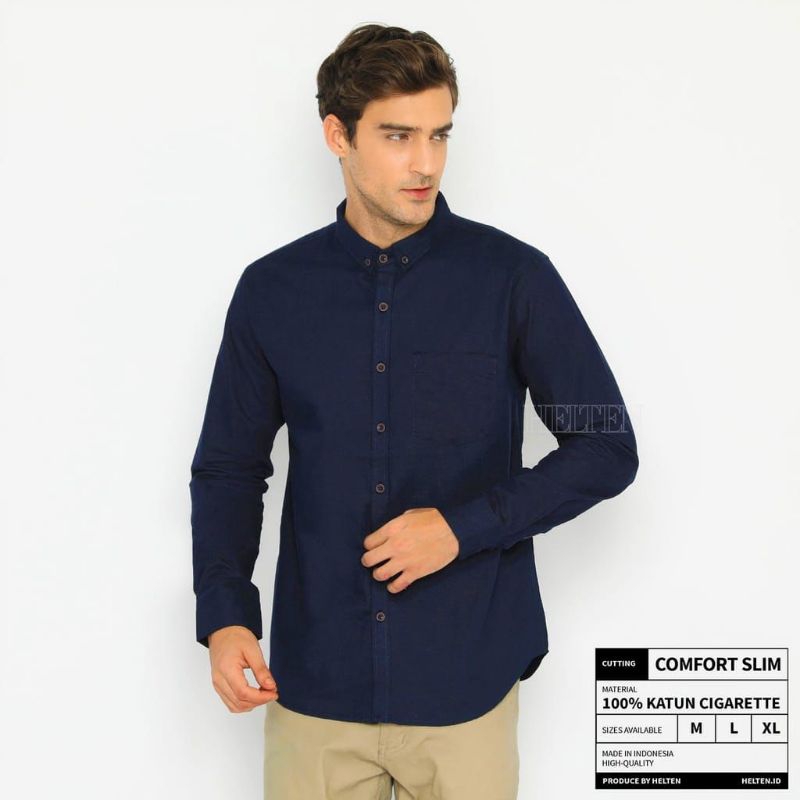 KEMEJA PRIA CASUAL LENGAN PANJANG POLOS BIRU DONGKER