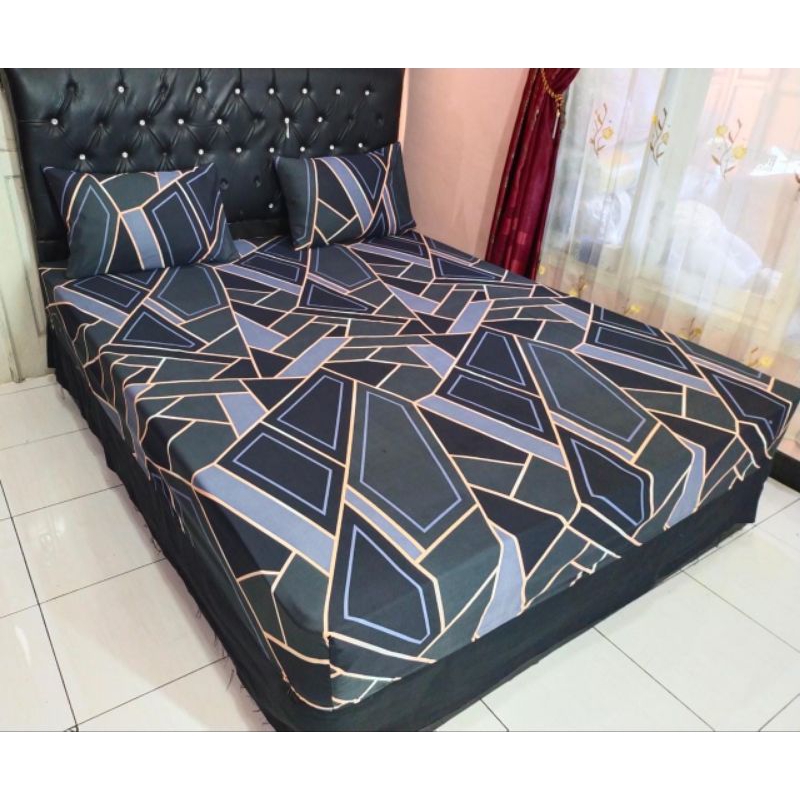 Sprei Aesthetic Bunga 180x200 160x200 GRATIS Sarung Bantal Guling Tidur Seprai homemade karakter motif kotak Hitam Viral katun adem tidak luntur