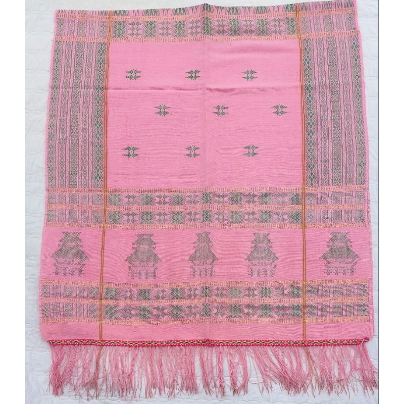 Uis nipes sutra motif rumah adat nuansa pink