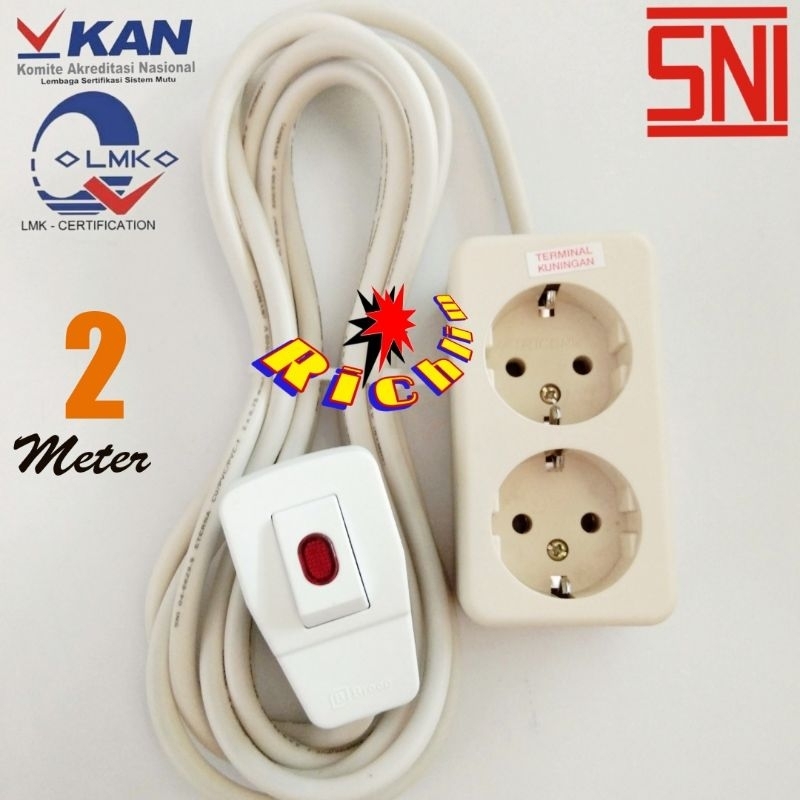 COLOKAN LISTRIK/STOP KONTAK UTICON 2 LUBANG+2 METER KABEL ETERNA+STEKER LAMPU BROCO