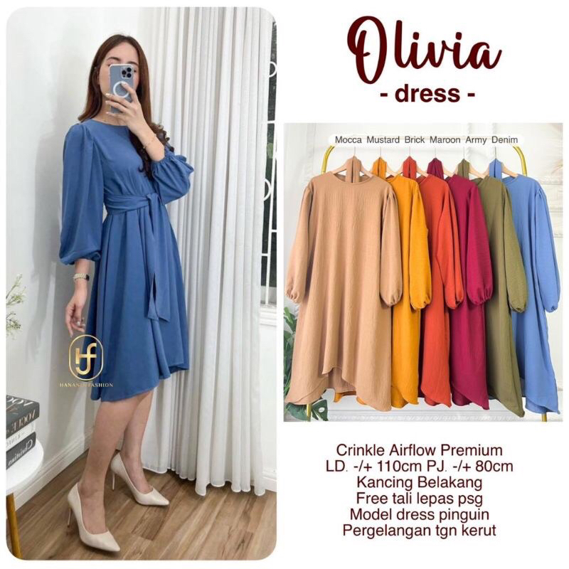 OLIVIA DRESS / MIDI DRESS CRINKLE WANITA / ORI BY HANANIA