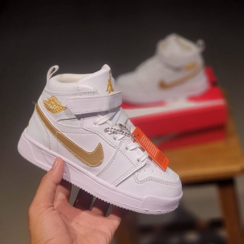 Sepatu Anak Jordan Putih Lis Gold Laki Laki Perempuan Sepatu Sneakers Boots Premium