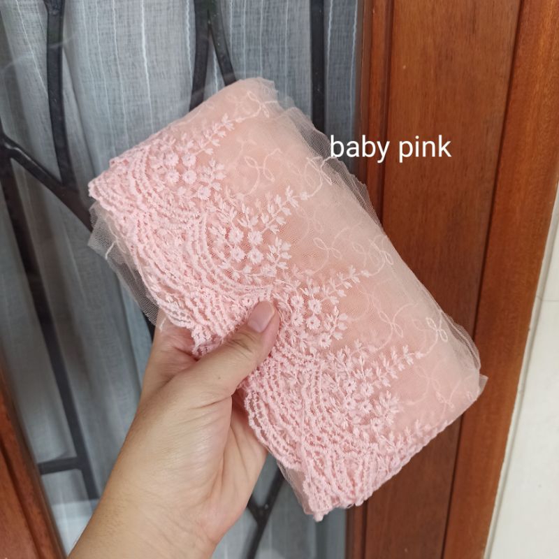 Renda tile tule giper ziper bunga bordir untuk mukenah hijab gamis khimar