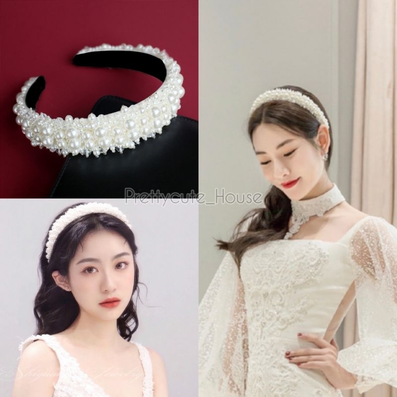 Bando Korea Kristal Mutiara Handmade / Bando Pengantin