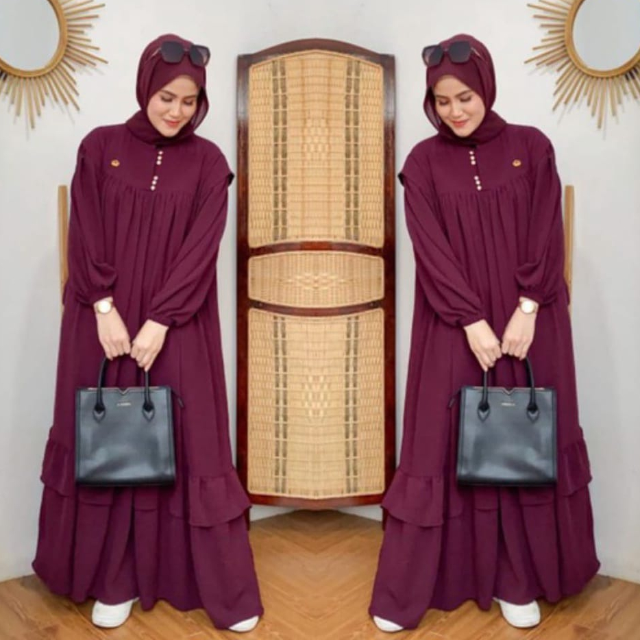 Kayla Gamis Cringkel Premium Jumbo Terbaru Fit XL - L Aplikasi Renda / Baju Kondangan Wanita Kekinian 2023 / Dress Lebaran / Gaun Cantik / Fashion Vintage / Outfit Muslimah