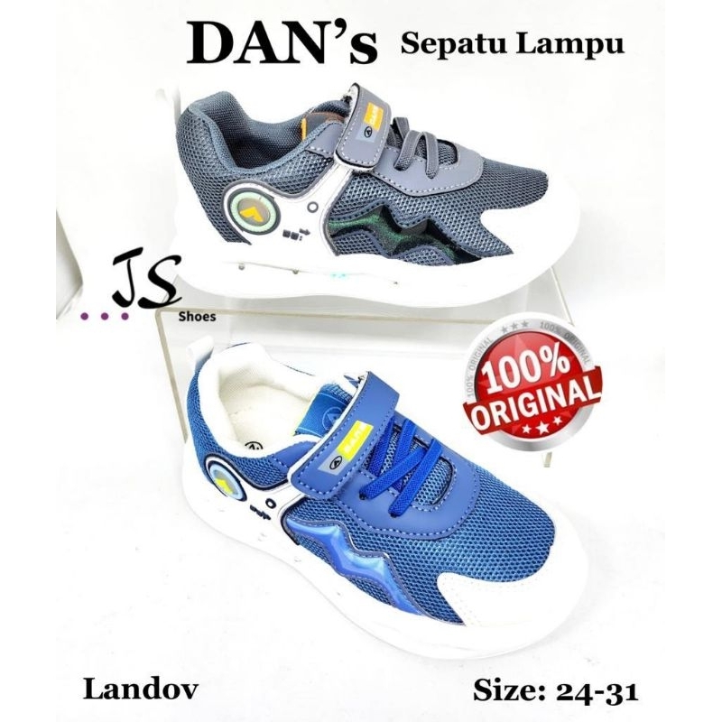 DANS LANDOV - SEPATU SNEAKERS SEPATU SEKOLAH ANAK COWOK MERK DANS ORIGINAL ( SEPATU LAMPU )