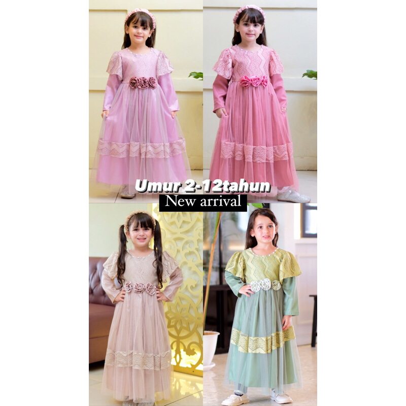 Gamis muslim anak brukat maliqa umur 3-12tahun