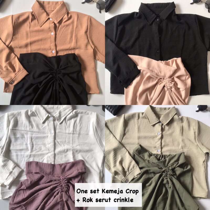 ONE SET KEMEJA CROP + ROK SERUT CRINKLE AIRFLOW / ONE SET CRINKLE AIRFLOW