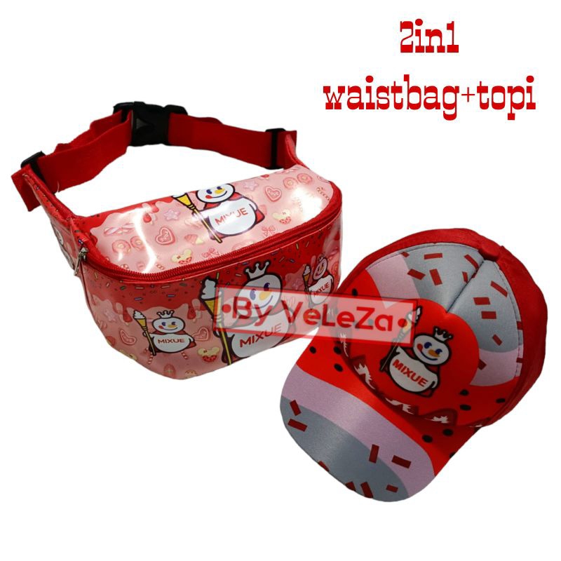 waistbag anak karakter mixuee 2in1 - tas + topi