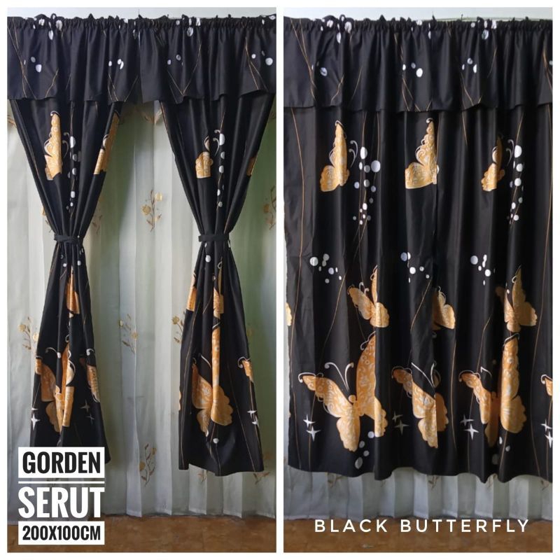 Grosir gorden serut pintu minimalis motif terlaris kupu hitam / hk love / sanur