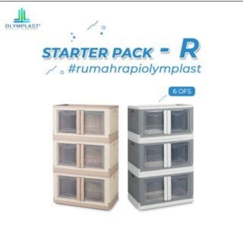 Box serbaguna, Box Lipat Folding Container Olymplast  Starterpack Rumah Rapi R2,, OFS GREY 3 pcs