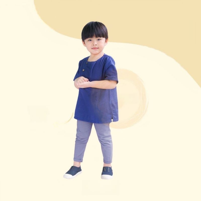 LUCUNA - Baju Koko KURTA Anak Koko Pria Laki Muslim Lengan Pendek Bahan Katun Linen Umur 1 2 3 4 5 T