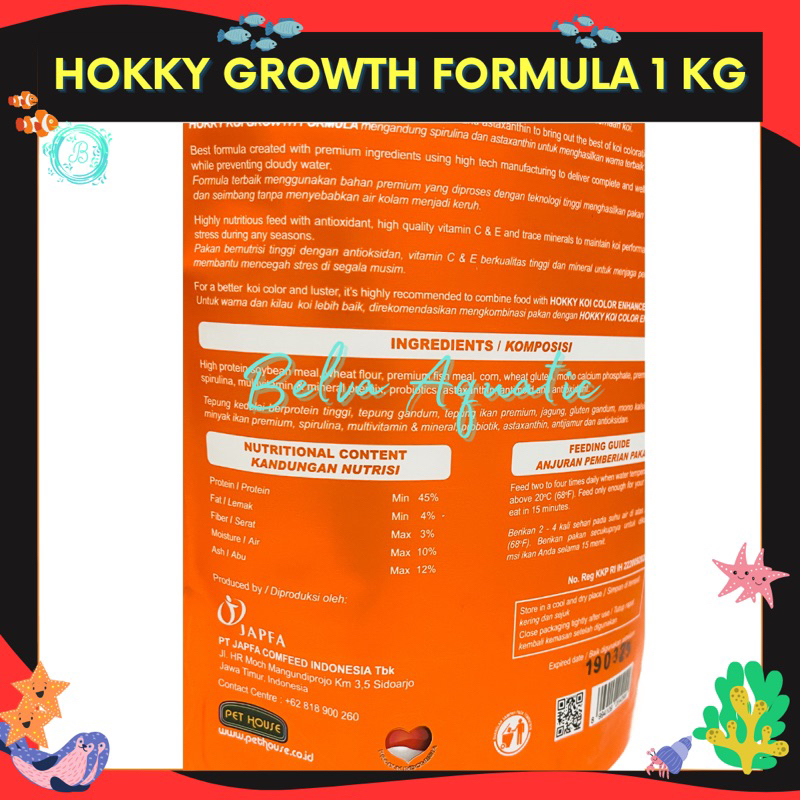 Hokky Growth Formula 1kg Pakan Ikan Hias Pelet Koi Fish Food Nutrisi Pertumbuhan 1 kg