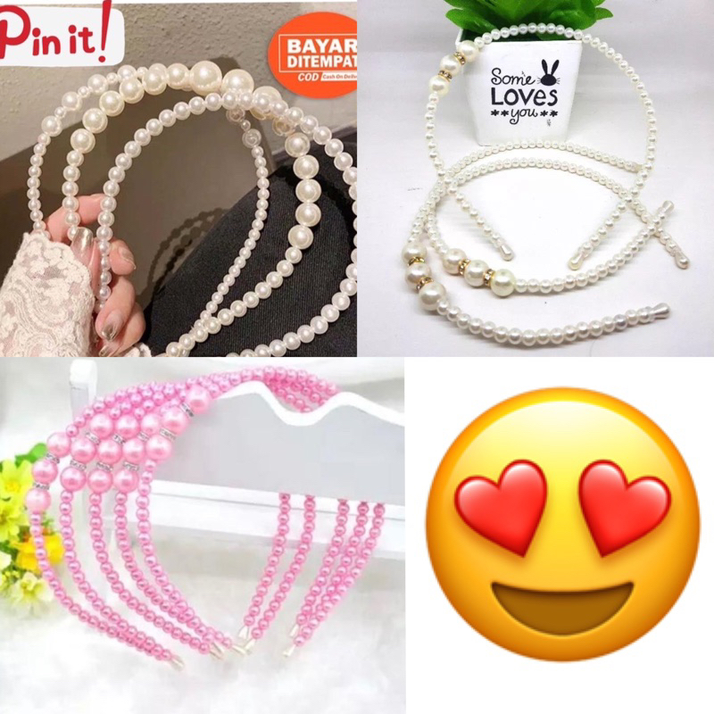 GRATIS ONGKIR READY 2 warna (Bisa kirim instant COD Medan Termurah) Best Seller Bando Korea Mutiara Pearl Headband Korean Hair Band | Putih | Pink