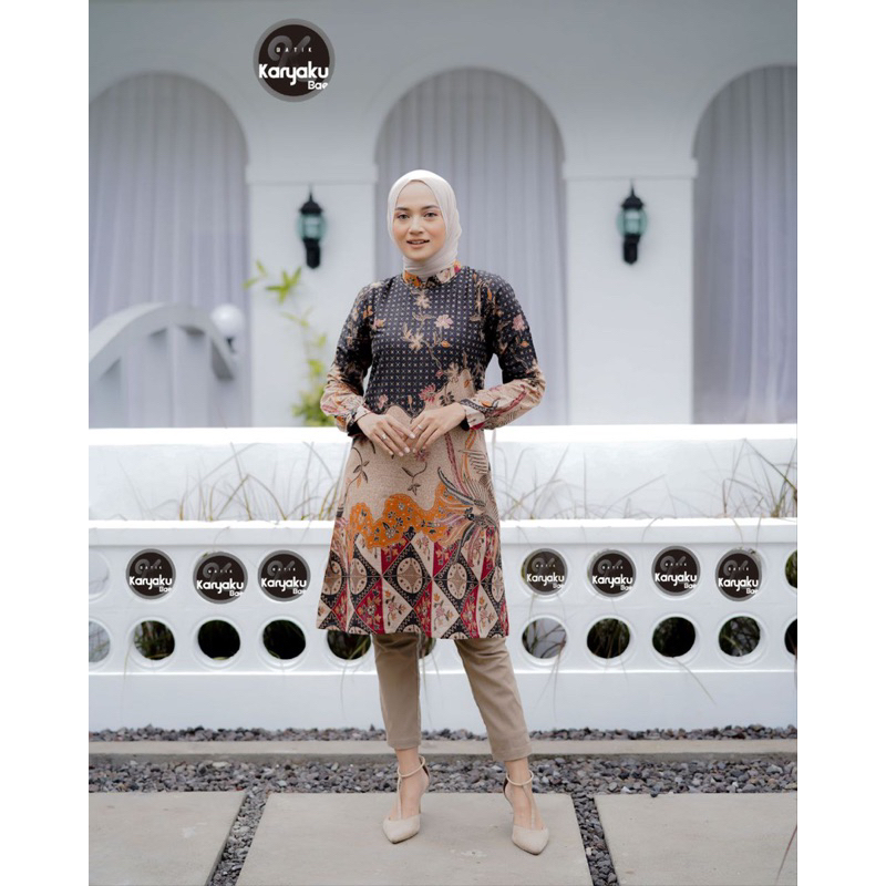 NEW Atasan Couple Tunik Batik Wanita Kemeja Batik Pria Lengan Panjang Exlusive - Motif Ayam Hijau