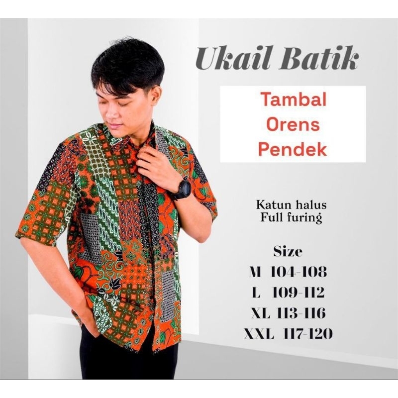 Baju Batik Pria Lengan Panjang Premium Lapis Furing Motif Tambal Orange Bahan Katun