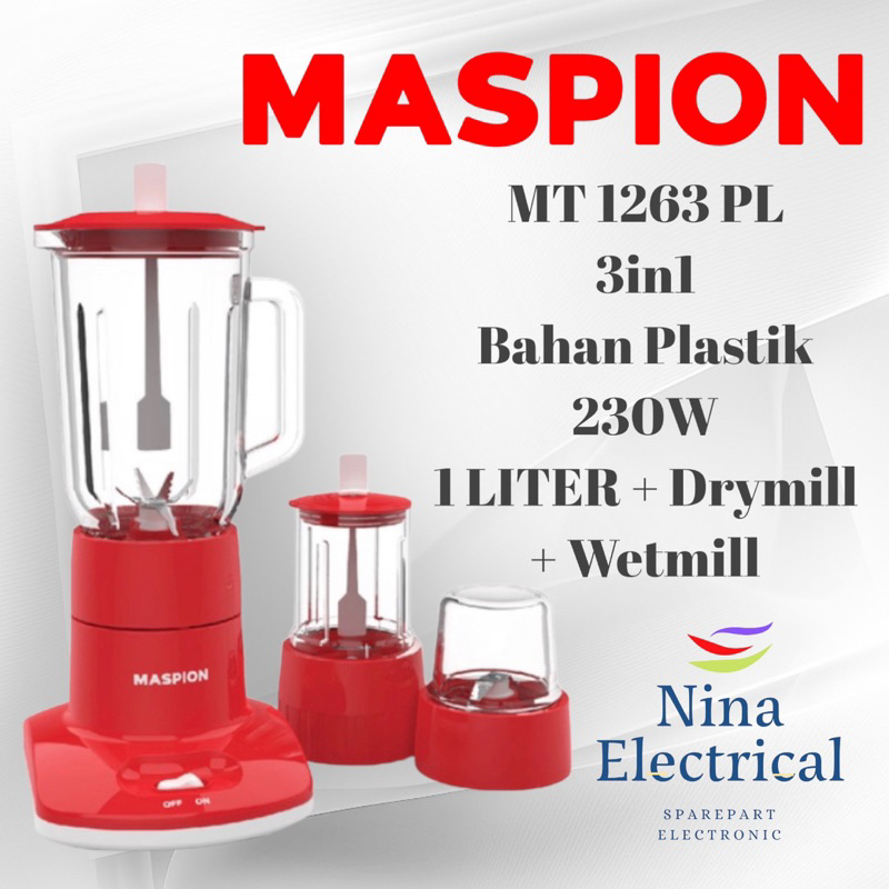 BLENDER MASPION 1 LITER MERAH MT 1262 PL/ MT 1263 PL/ MT 1262 GL/ MT 1263 GL 2in1 3in1