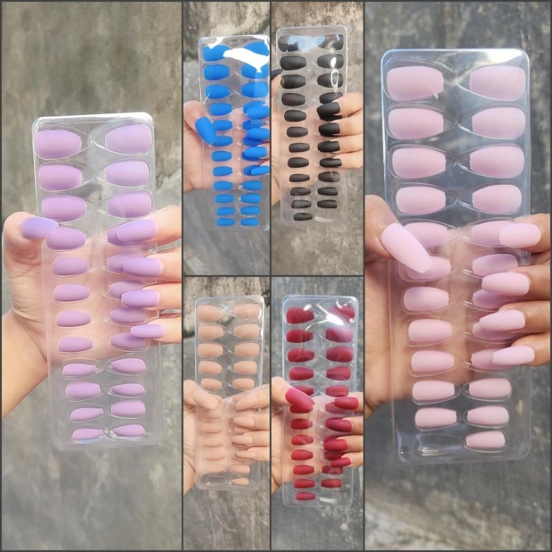 SET KUKU PALSU POLOS WARNA isi 23pcs FREE LEM GEL