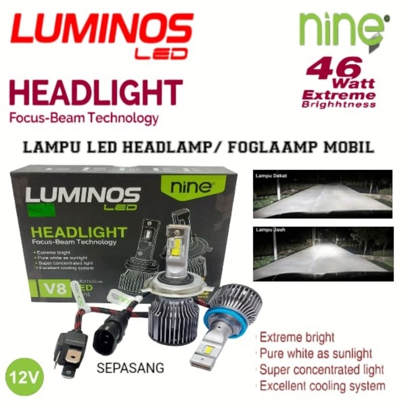NINE LUXIMOS V9 3 WARNA LAMPU UTAMA LED HEADLAMP/FOGLAMP HI-LOW MOBIL H4 CUT OFF H7,H11,HB3(9005),HB4(9006) EXTREME BRIGHT